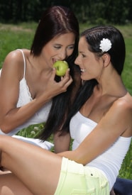 Paula Shy and Kari fooling around outside